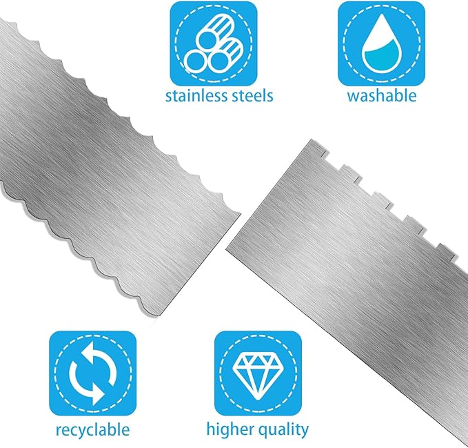 2 Pieces 8.7 Inche Stainless Steel Cake Scraper Double Sided Patterned Edge Stripe Edge Smoother Frosting Scraper Cake Decorating Cake Decorating Comb Cake Scraper For Butter Cream Mousse(2, 2) - Image 6