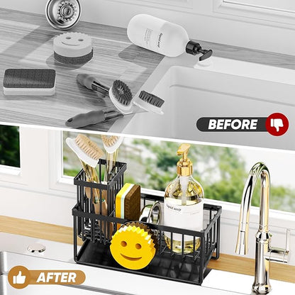 Sponge Holder for Kitchen Sink,Smiley Face Sink Caddy with Removable Brush Holder,Self-Draining Sponge Caddy for Sponge,Soap,Dish Brush,Scrubber,Kitchen Essentials and Gadgets - Image 6