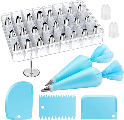 Kootek 32-Piece Piping Bags and Tips Set with 24 Icing Piping Tips, 2 Reusable Pastry Bags 12 Inch, Reusable Piping Icing Bags and Tips, Cake Decorating Kit for Frosting Cookie, Cupcake by Kootek