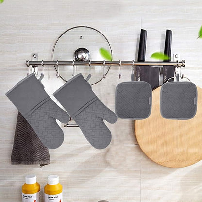 4Pcs Oven Mitts and Pot Holders Set, 572F Heat Resistant Oven Glove, Soft Cotton Lining with Non-Slip Surface for Kitchen Baking BBQ (Grey) - Image 5