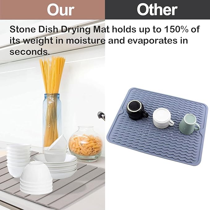 Large Stone Dish Drying Mat for Kitchen Counter, 24"(L)×16"(W) Collapsible Kitchen Dish Drying Mat, Absorbent Quick Dry Diatomaceous Earth, for Dishes Bottles Cups, Match Any Countertop - Image 4