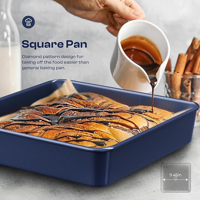 Baking Pans Set 8-Piece Bakeware Sets, Baking Sets for Cooking Nonstick Oven Pan Set, Baking Sheet Set, Cookie Sheets for Baking, Muffin Pan, Ceramic Coated Blue - Image 5