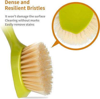 2 Pack Kitchen Dish Brush Bamboo Handle Dish Scrubber Built-in Scraper, Scrub Brush for Pans, Pots, Kitchen Sink Cleaning, Dishwashing and Cleaning Brushes are Perfect Cleaning Tools, Color-Green - Image 3