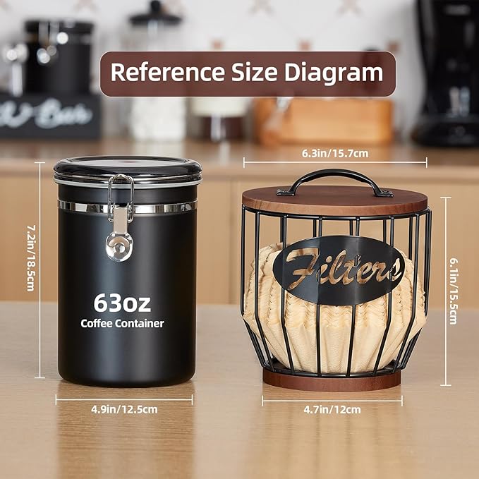 Yangbaga 8-12 Cup Coffee Filters Holder with Wood Lid,Large Capacity Coffee Filter Storage Canister Container Basket,Black Wire K Cup Storage Basket,Coffee Bar Accessories decor - Image 3