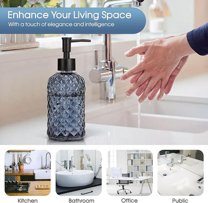 Topsky Gem Glass Soap Dispenser with Black Plastic Pump, 13oz Liquid Hand Soap Dispenser, Rustproof Pump for Kitchen & Bathroom, Great for Lotions, Essential Oil, Liquid Soaps-Grayish Blue - Image 5