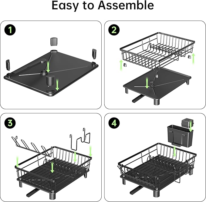 Dish Drying Rack, Dish Racks for Kitchen Counter, Detachable Dish Drainer with Drainboard, Utensil Holder, Cup Holder, Space Saving Kitchen Drying Rack for Small Home and Appartment, Black - Image 9