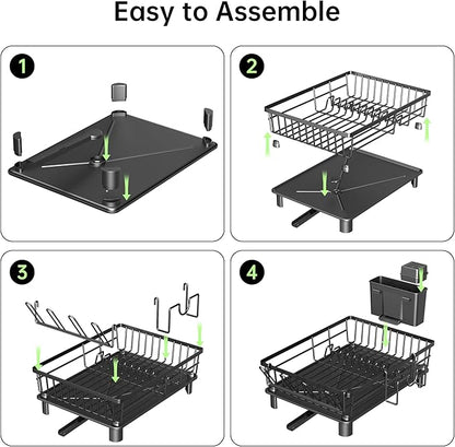 Dish Drying Rack, Dish Racks for Kitchen Counter, Detachable Dish Drainer with Drainboard, Utensil Holder, Cup Holder, Space Saving Kitchen Drying Rack for Small Home and Appartment, Black - Image 9