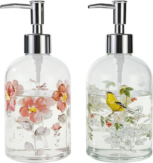 17oz Glass Soap Dispenser with Plastic Pump, 2 Pack Refillable Kitchen Soap Dispenser for Dish Soap, Soap Dispenser Bathroom for Hand Soap, Lotion, Body Wash