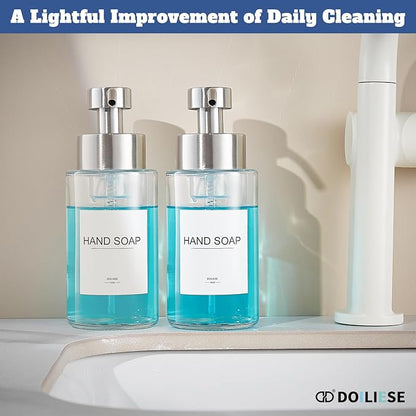 Glass Foaming Hand Soap Dispenser, 10 oz Easy Refill Bathroom Soap Dispenser, Foaming Dispenser with Stainless Steel Pump & Waterproof Labels, Foam Soap Pump Bottles for Handwashing, 2 Sets - Image 7