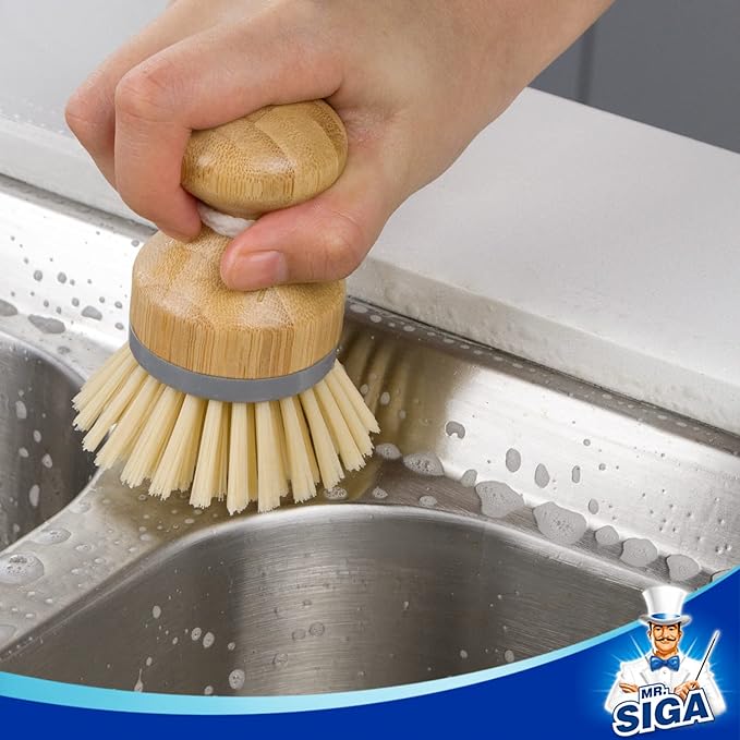 MR.SIGA Bamboo Palm Brush, Scrub Brush for Dishes Pots Pans Kitchen Sink Cleaning, Pack of 2 - Image 8