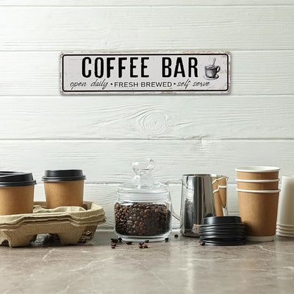 Coffee Bar Open Daily Sign, Retro Metal Tin Sign, Rustic Farmhouse Wall Decor, Coffee Bar Signs for Wall, Vintage Home Decor for Kitchen, Coffees Station Decors, Cafe Decors, 15.8x4 Inches - Image 4