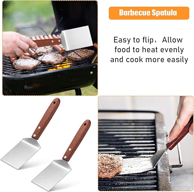 Newtay 2 Pieces Small Brownie Cookie Spatula Metal Stainless Steel Spatula with Wooden Handle for Kitchen Cooking Chef Baking Scraper Turner, 2.5 x 8.2 Inch