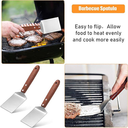 Newtay 2 Pieces Small Brownie Cookie Spatula Metal Stainless Steel Spatula with Wooden Handle for Kitchen Cooking Chef Baking Scraper Turner, 2.5 x 8.2 Inch