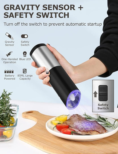 innhom Gravity Electric Salt and Pepper Grinder Set Battery Operated Salt Grinder Pepper Mill Automatic Salt and Pepper Grinder Set with Adjustable Coarseness