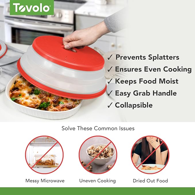 Tovolo Microwave Splatter Cover for Food, Large (Candy Red Apple) - Collapsible & Vented Silicone Splatter Guard Lid - Microwave Plate & Dish Cover with Handle - BPA-Free Kitchen Gadget for Meal Prep - Image 3