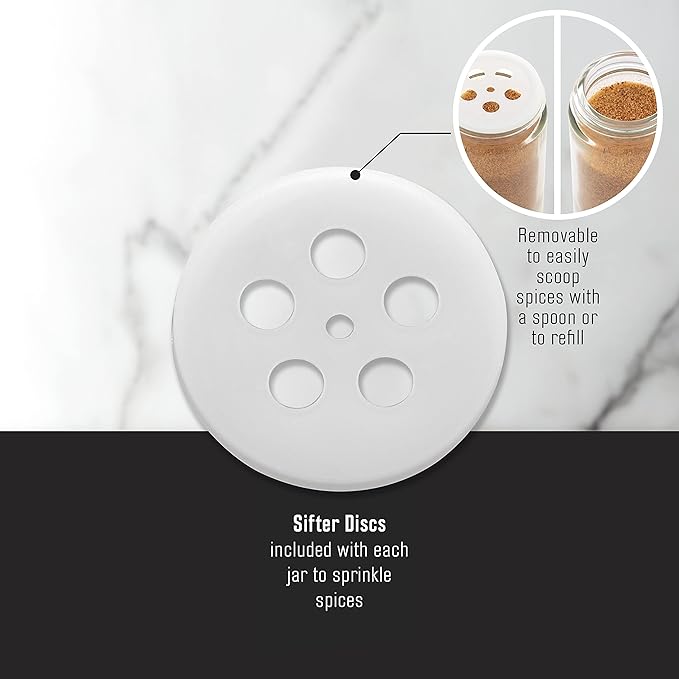 Kamenstein 16 Jar Warner Revolving Countertop Spice Rack Organizer with Lift & Pour Caps and Spices Included, FREE Spice Refills for 5 years, Stainless Steel & Bamboo with Black Caps - Image 6