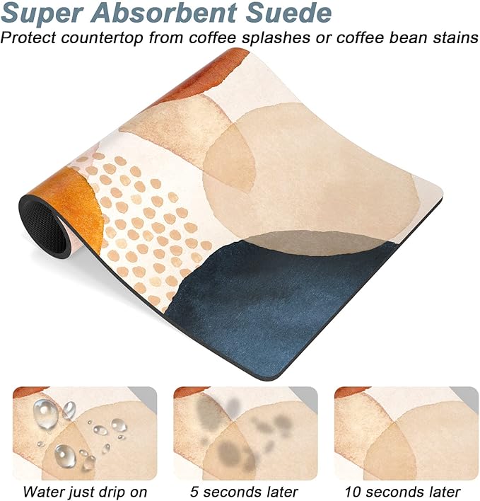 Rnivvi Coffee Mat, 12" x 19" Cute Boho Theme Coffee Bar Mats for Espresso Machine Station Accessories and Organizer, Hide Stain Rubber Backed Absorbent Dish Drying Pad for Kitchen Counter, Stones - Image 3
