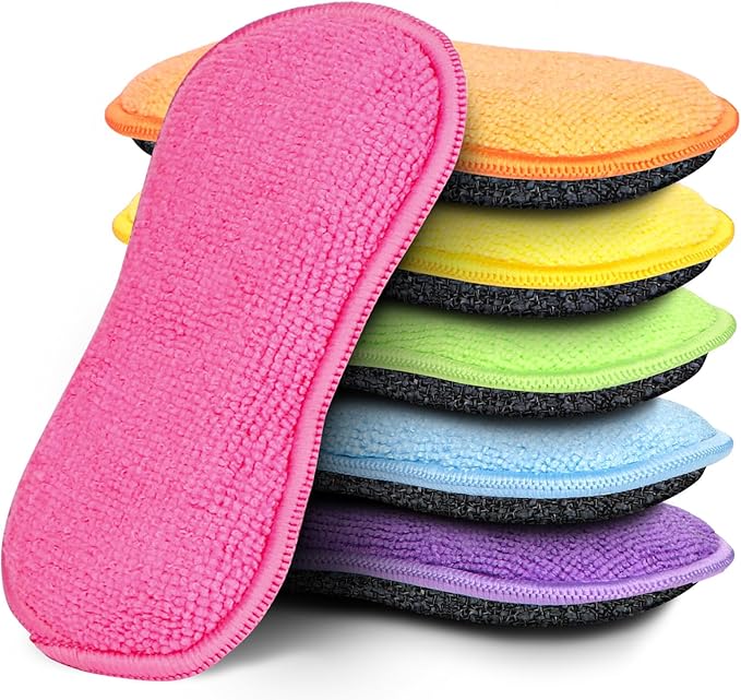 HOMEXCEL 6 Pack Multi-Purpose Scrub Sponges Kitchen, Dish Sponge, Non-Scratch Microfiber Sponge for Efficiently Cleaning Dishes, Pots, and Pans (Multicolor) by HOMEXCEL