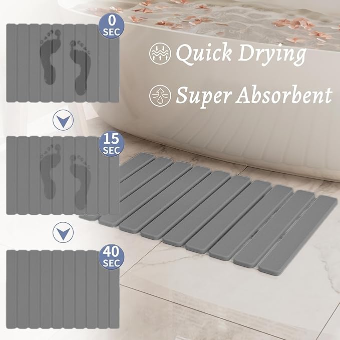 Foldable Stone Bath Mat, Quick Dry Stone Drying Mats for Bathroom, Super Absorbent Bath Mat, Non Slip, Large Diatomaceous Earth Dish Drying Mats for Kitchen Counter 23.5 x 15.4in, Dark Gray - Image 2