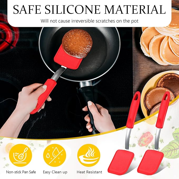 Silicone Cookie Spatula Turner 2 Pack Mini Brownie Spatula Flexible Kitchen Small Silicone Turner for Nonstick Cookware Heat Resistant No Scratch Flipper for Egg Pancake(Red) - Image 5
