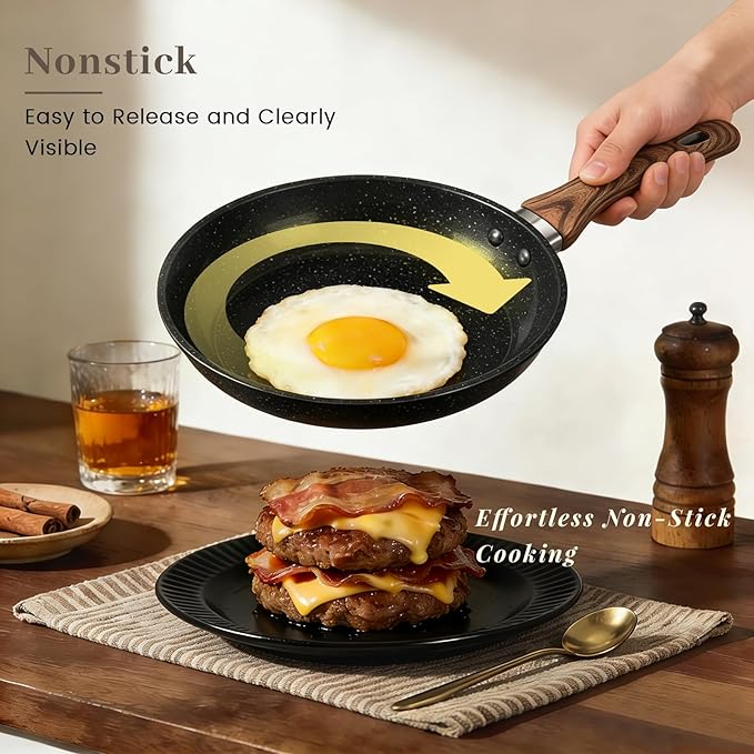 Frying Pans Skillet - 9 Pieces Nonstick Frying Pan Set Includes 3 Sizes (8"/ 10"/ 12"), PFOA Free, Induction & Oven Safe, Easy to Clean for Home Daily Cooking - Image 3