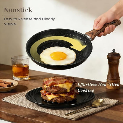 Frying Pans Skillet - 9 Pieces Nonstick Frying Pan Set Includes 3 Sizes (8"/ 10"/ 12"), PFOA Free, Induction & Oven Safe, Easy to Clean for Home Daily Cooking - Image 3