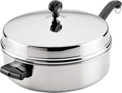 Farberware Classic Series Anniversary Edition Stainless Steel Sauté Pan and Lid with Helper Handle, Induction Suitable, 6 Quart Jumbo Cooker, Metal Utensil Safe - Stainless Steel by Farberware