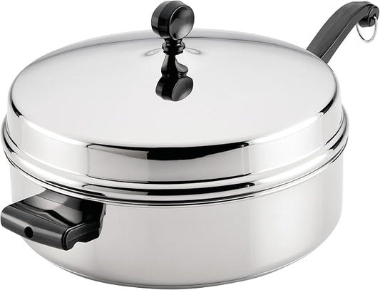 Farberware Classic Series Anniversary Edition Stainless Steel Sauté Pan and Lid with Helper Handle, Induction Suitable, 6 Quart Jumbo Cooker, Metal Utensil Safe - Stainless Steel by Farberware