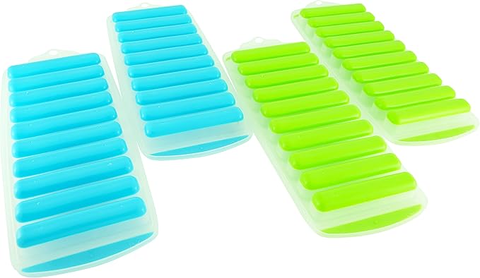 Meadow Lane Ice Stick/Cube Tray, Teal Blue, 1-Tray (4-Pack, 2 Green / 2 Blue), Narrow and Long for Sports Bottles