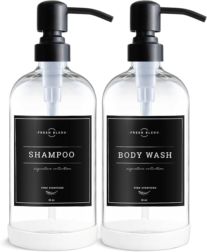 Vine Creations Clear Glass Soap Dispenser, 2 Pack Kitchen Soap Dispenser Set with Stainless Steel Pump, 16 oz Dish Soap and Hand Soap Dispensers for Bathroom with Waterproof Labels - Image 7