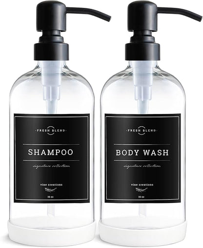 Vine Creations Clear Glass Soap Dispenser, 2 Pack Kitchen Soap Dispenser Set with Stainless Steel Pump, 16 oz Dish Soap and Hand Soap Dispensers for Bathroom with Waterproof Labels - Image 7