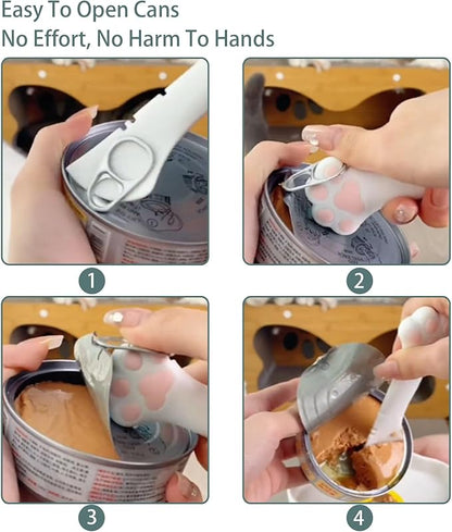 Cat Wet Food Spoon with Can Lids 3 oz, Multi-Function Cute Paw Shape Opener Spatula Cat Spoon Silicone Pet Covers (Universal Size,One fit 3 Standard Size Pet Cans) (Mixing colors 1)