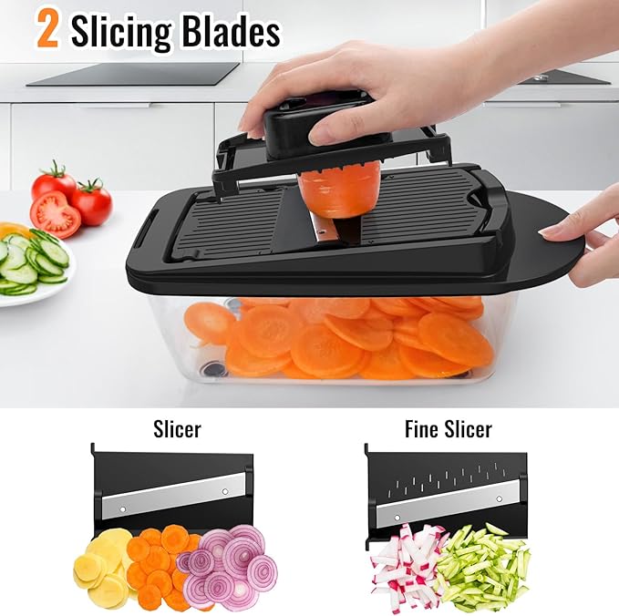 8 Blade All-in-1 Vegetable Chopper Mandoline Slicer with Container, Food Chopper, Onion Chopper, Veggie Cutter for Salad, Kitchen Gadgets Accessories Essentials, Black - Image 5