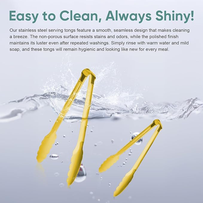 Gold Buffet Tongs 9'' Inches Serving Tongs Heavy Duty Stainless steel Kitchen and BBQ Utility Tong Pack of 12 (Gold, 9inch) - Image 7