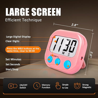 6 Pack Kitchen Timers Loud Ring Digital Timers for Cooking Magnetic Pink - Image 4