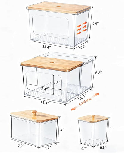iCASA Trash Bag Dispenser Dishwasher Pod Holder - 5 in 1 Plastic Garbage Bag Under Sink Organizer, Acrylic Dryer Sheet Balls Laundry Pods Container with Bamboo Lid, Pantry Organizers and Storage Box - Image 3