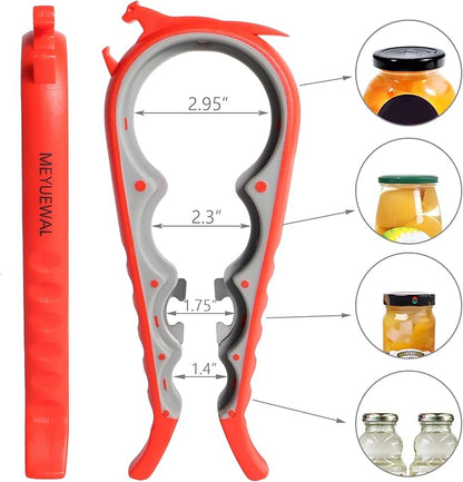 6 in 1 Lid Opener - Bottle, Jar, & Can Opener for Seniors with Arthritis or Weak Hands - Heavy Duty & Smooth Edge, Red - Image 2