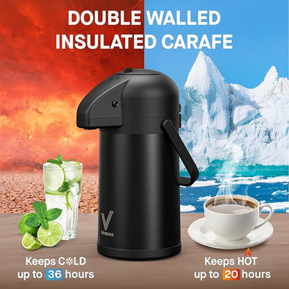 Airpot Coffee Carafe for Keeping Hot - 64 OZ/ 2.0L Coffee Dispenser with Pump - Insulated Stainless Steel thermal carafe for Hot Drinks Water Tea Chocolate - Hot Beverage Dispenser for Parties - Image 2