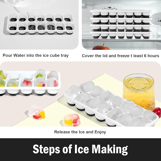 DclobTop Ice Cube Trays for Freezer - 4 Pack Easy to Release Plastic Silicone Ice Tray with Spill-Resistant Lids, Reusable Stackable for Cocktails, Drinks and Coffee, BPA-Free,Black - Image 4