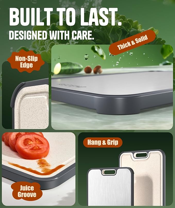 Titanium Cutting Board Set of 3, Dual Sided Design Non Toxic Cutting Boards for kitchen Beyond Food-Grade Chopping Board for Hygienic Food Prep, Extra Large (M/L/XL), Knife-Friendly, with Juice Groove - Image 6