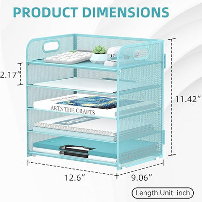 2 Pack 5-Tier Blue Desk Organizer with Handle Mesh Desk File/Paper Organizer Letter Tray for Office, School and Home Easy Installation - Image 5