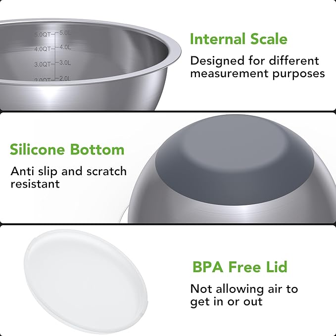 304 Stainless Steel Colander and Strainer, 5QT Large Capacity and 6QT Mixing Bowl, Micropore for Washing Rice, Fruit, and Cooked Pasta, Perfect Draining for Grain and Bean - Image 6