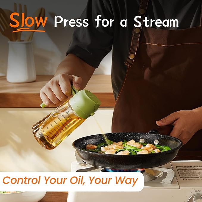 TrendPlain 16oz/470ml Glass Olive Oil Sprayer for Cooking – 2 in 1 Olive Oil Dispenser Bottle for Kitchen Gadgets and Air Fryer Accessories, Salad, BBQ - Green - Image 3