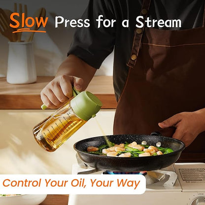 TrendPlain 16oz/470ml Glass Olive Oil Sprayer for Cooking – 2 in 1 Olive Oil Dispenser Bottle for Kitchen Gadgets and Air Fryer Accessories, Salad, BBQ - Green - Image 3