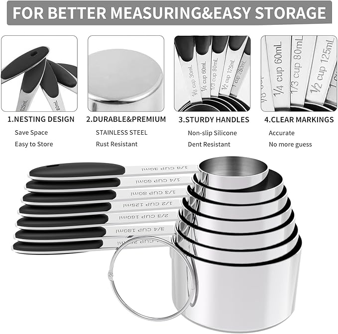 TILUCK Measuring Cups and Spoons Set, Stainless Steel, Kitchen Utensils for Cooking and Baking (12) - Image 5