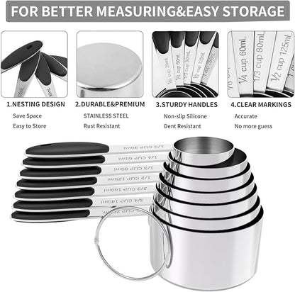 TILUCK Measuring Cups and Spoons Set, Stainless Steel, Kitchen Utensils for Cooking and Baking (12) - Image 5