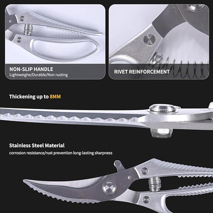 Heavy Duty Kitchen Shears - Professional Poultry Scissors with Anti-Slip Handle & Safety Lock, Spring-Loaded Dishwasher Safe for Chicken, Meat, Fish, Bones, Vegetables
