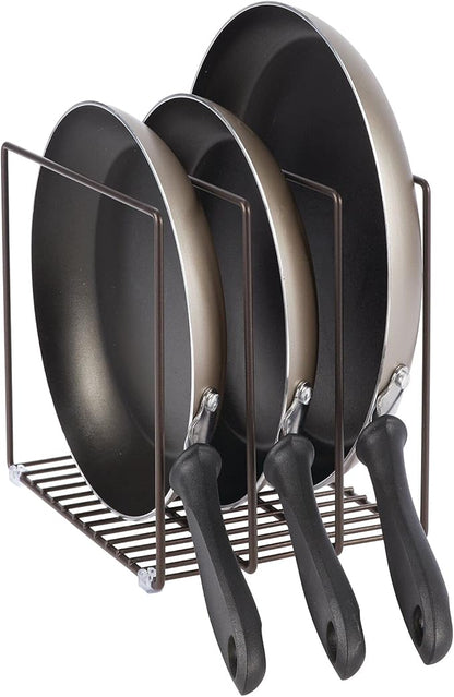 mDesign Steel Storage Tray Organizer Rack for Kitchen Cabinet - Divided Holder with 3 Slots for Skillets, Frying Pan, Pot Lids, Cutting Board, Baking Sheets - Concerto Collection - Bronze - Image 4