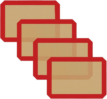 Small Silicone Baking Mats, Set of 4,11-4/5x8-1/4 Inch Quarter Sheet Size, Non Stick, BPA Free, 1/4 Baking Sheet Pan Liner for Cookies, Macaron, Bread, Pastry, Toaster (Red) by VCHOMY