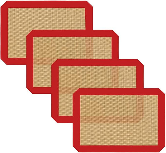 Small Silicone Baking Mats, Set of 4,11-4/5x8-1/4 Inch Quarter Sheet Size, Non Stick, BPA Free, 1/4 Baking Sheet Pan Liner for Cookies, Macaron, Bread, Pastry, Toaster (Red) by VCHOMY